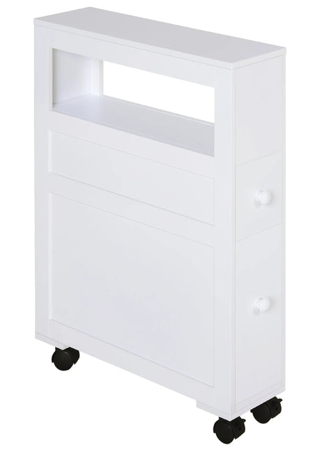 HOMCOM bathroom cabinet with wheels 2 drawers and shelf 16x52x71,5 cm White
