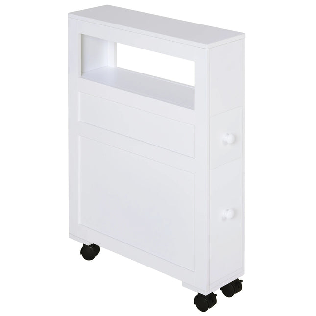 HOMCOM bathroom cabinet with wheels 2 drawers and shelf 16x52x71,5 cm White
