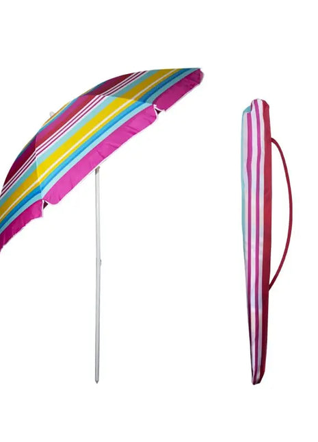 Ombrellone da Spiaggia, Diametro 240 cm con 8 Stecche in Fibra Vetro - Ombrello Mare con Sacca Tracolla - RIGHE MULTICOLOR