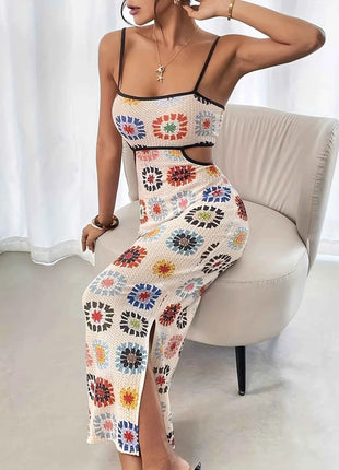 Elegante Abito Aderente Senza Schienale con Stampa Floreale per Donne, Vestito Senza Maniche