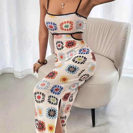 Elegante Abito Aderente Senza Schienale con Stampa Floreale per Donne, Vestito Senza Maniche