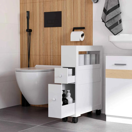 HOMCOM bathroom cabinet with wheels 2 drawers and shelf 16x52x71,5 cm White