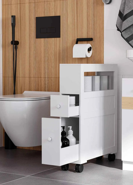 HOMCOM bathroom cabinet with wheels 2 drawers and shelf 16x52x71,5 cm White