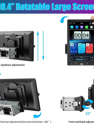 ESSGOO 10.4" 1 DIN Car Radio Wireless Apple Carplay Rotatable IPS Screen Android Auto USB AUX BT Car Stereo Multimedia Player