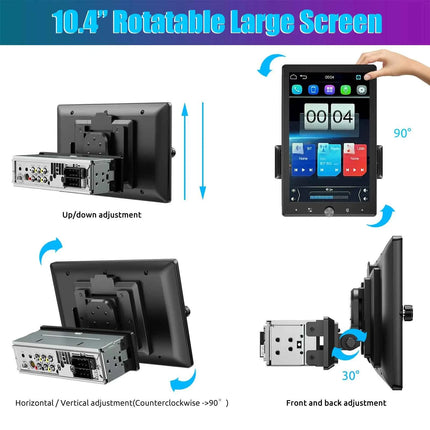 ESSGOO 10.4" 1 DIN Car Radio Wireless Apple Carplay Rotatable IPS Screen Android Auto USB AUX BT Car Stereo Multimedia Player