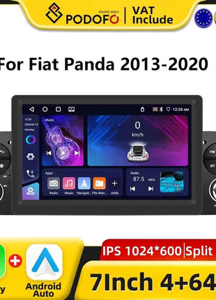 Podofo CarPlay Android Radio For Fiat Panda 2013-2020 Car Intelligent System 1din GPS Stereo Multimedia Player RDS FM Car Radio