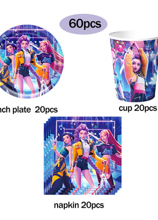 Set Decorazioni per Feste di Compleanno K-Pop, Articoli per Tavola, Palloncini, Bicchieri, Piatti, Tovaglioli, Decorazione per Torta, Striscione, Sacchetto Regalo - Accessori per Feste