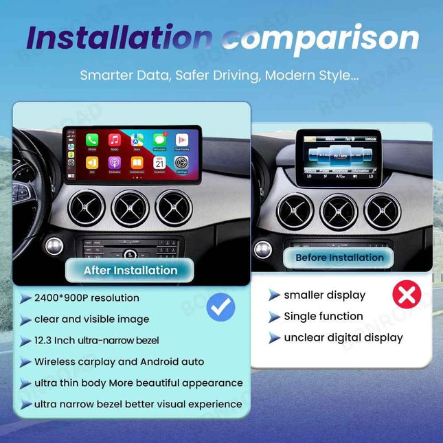 BONROAD Linux 12.3" Wireless CarPlay Car Multimedia Touch Screen Android Auto For Mercedes Benz B Class W245 W246 2011-2019 GPS