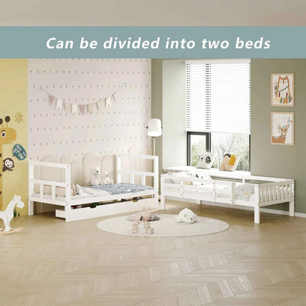 Rosahqnda children's bunk bed 90x200cm with 2 drawers multi-function bed single/double bed,Wooden bed with slatted frame,White
