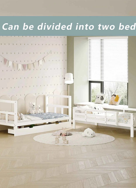 Rosahqnda children's bunk bed 90x200cm with 2 drawers multi-function bed single/double bed,Wooden bed with slatted frame,White