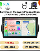 Podofo 2Din 8 + 128G Car Radio For Citroen Nemo/Peugeot Bipper/Fiat Fiorino Qubo 2008-2017 Android Auto Carplay GPS RDS Car Stereo