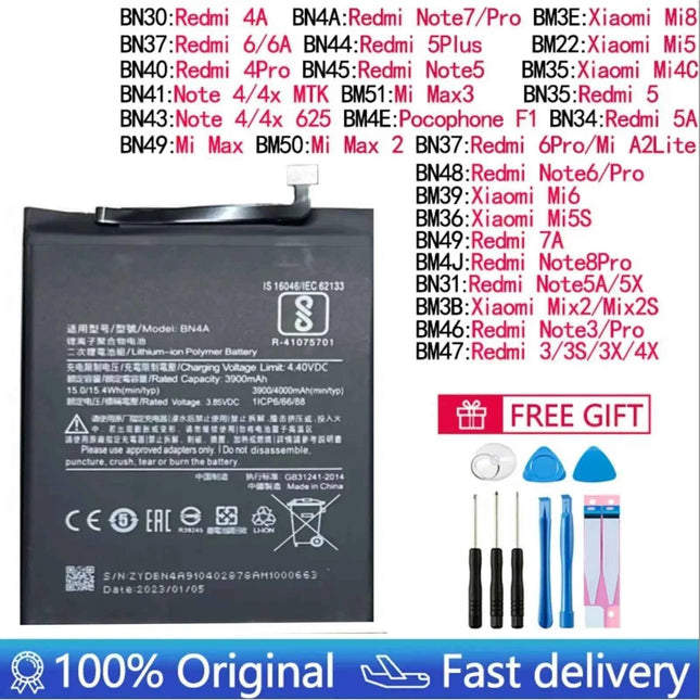 Battery For Xiaomi Mi Redmi Note Max Mix 2 3 3S 3X 4 4X 4A 5 5A 5S 5X M5 6 6A 7 7A 8 8T 9 9A M9 SE Pro Plus Lite batteries
