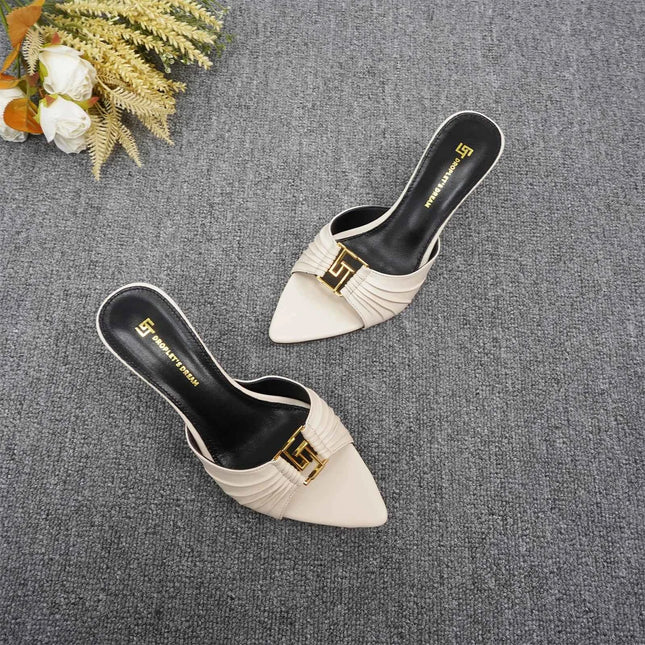 2024 Pantofole da donna nuove estive a punta con bocca di pesce Tacchi alti Pantofole da esterno antiscivolo sexy GJ Scarpe singole decorative in metallo