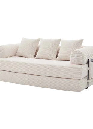Folding Compression Sofa with Metal Frame, Side Pockets Plus 3 Pillows. Freely Configurable. Modern Metal-fabric Combination
