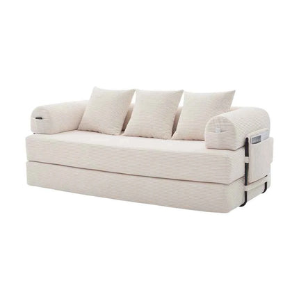 Folding Compression Sofa with Metal Frame, Side Pockets Plus 3 Pillows. Freely Configurable. Modern Metal-fabric Combination