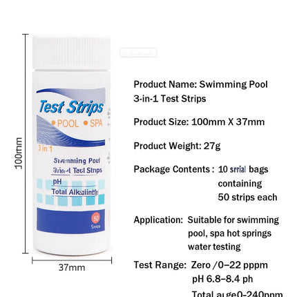 50 pz/set Strisce reattive PH cloro, carta reattiva acqua 3 in 1, strumento multiuso per durezza per piscina, SPA, acquario