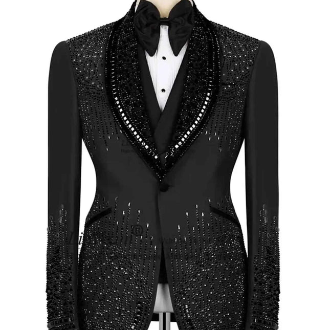 Abito Uomo Lusso con Cristalli Rhinestone - Tuxedo Sposo Slim Fit