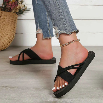 Pantofole piatte antiscivolo resistenti all'usura con cintura nera pura di tendenza della moda da donna