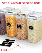 4L Cereal Storage Containers with Lids 1/2/4pcs Airtight Food Moistureproof Tank with Label Stickers Kitchen Organization Box