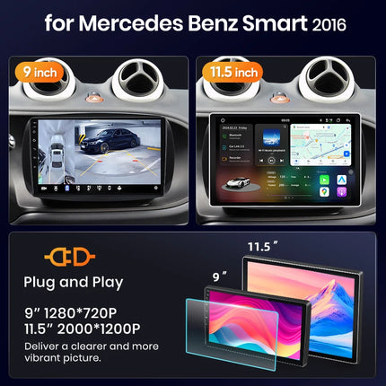 Junsun 8 Core Wireless CarPlay Android Auto Car Radio For Mercedes Benz Smart 453 Fortwo 2014-2020 4G WiFi GPS Navigation Stereo