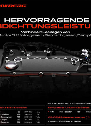 Coperchio valvole Frankberg 1x per testata cilindri MINI Mini R56 R61 R60 R58 R57 R59 11127646552 11127582400 11127603390