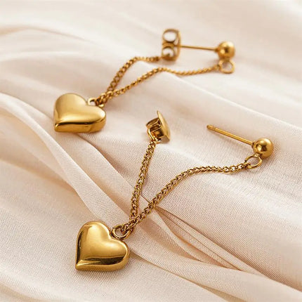 Orecchini Pendenti Huitan in Acciaio Inossidabile per Donne, Design Estetico a Catena con Cuore, Accessori Romantici per Matrimoni e Fidanzamenti, Gioielli di Tendenza