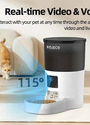 ROJECO Automatic Cat Feeder With Camera Video Cat Food Dispenser Pet Smart Voice Recorder Remote Control Auto Feeder For Cat Dog