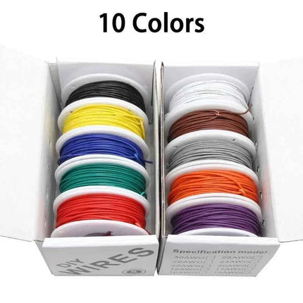 （5 Colors Mix Kit）UL1007 Wire PVC Insulation Tinned Copper Cable Stranded Electrical Line 30/28/26/24/22/20/18/16 AWG PCB Wire