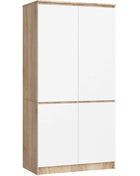 Armadio AKORD S90 4 ante Rovere Sonoma, Bianco 90x51x180 cm