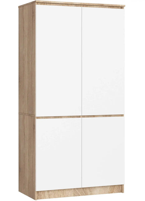 Armadio AKORD S90 4 ante Rovere Sonoma, Bianco 90x51x180 cm