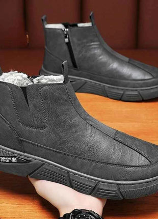 Winter Shoes Man Ankle Platform Brown Leather Zip Up Snow Boots for Men Booties New in Work Fur Brands Thick Plush Anti Slip