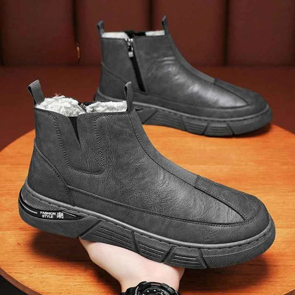 Winter Shoes Man Ankle Platform Brown Leather Zip Up Snow Boots for Men Booties New in Work Fur Brands Thick Plush Anti Slip