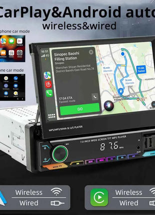 Car Radio Automatic Retractable Screen 7Inch 1Din Wireless CarPlay Android auto Car MP5 Video Player Bluetooth FM RDS USB AUX