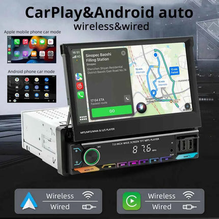 Car Radio Automatic Retractable Screen 7Inch 1Din Wireless CarPlay Android auto Car MP5 Video Player Bluetooth FM RDS USB AUX