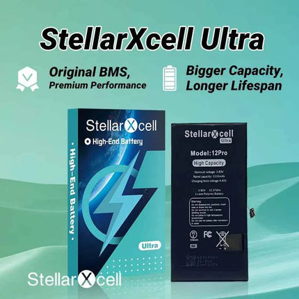 StellarXcell Ultra High Capacity Battery For iPhone7 8Plus 11 12Mini 13ProMax X XS XR 14plus 15Pro  show 100%healthy