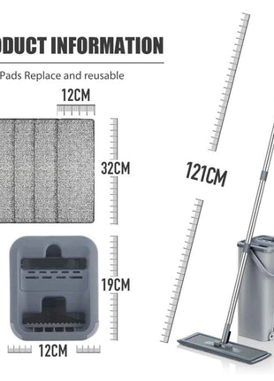 Hand Free Flat Floor Mop And Bucket Set For Professional Home Floor Cleaning System With Washable Microfiber Pads For Hardwood