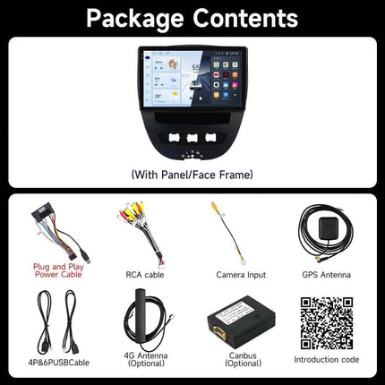 For Peugeot 107 Toyota Aygo Citroen Wireless CarPlay  Auto Car Radio Stereo Android 15 GPS Touch Screen Multimedia 10 inch