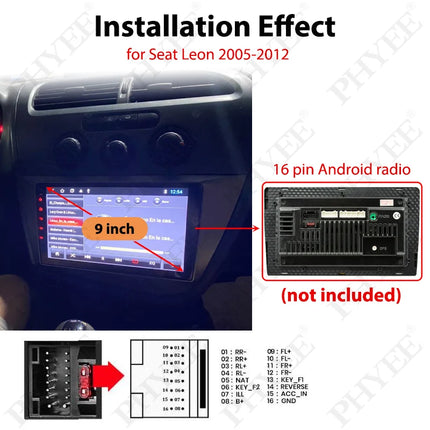 Cablaggio CAN Bus con telaio pannello sistema Android da 9 pollici per guida a sinistra Seat Leon 1P 2005 - 2012, adattatore cavo a 16 pin