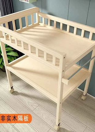 Baby Solid Wood Diaper Changing Table Multi-functional Bathing Massage Touching and Nursing Table for Newborns Movable