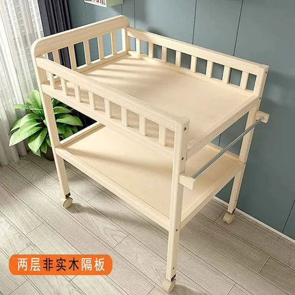 Baby Solid Wood Diaper Changing Table Multi-functional Bathing Massage Touching and Nursing Table for Newborns Movable