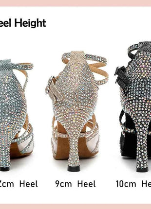 DKZSYIM Scarpe da ballo latino da donna con strass Scarpe da ballo per ragazza salsa latina Scarpe da ballo da sala da ballo nere lucide per ragazze e signore