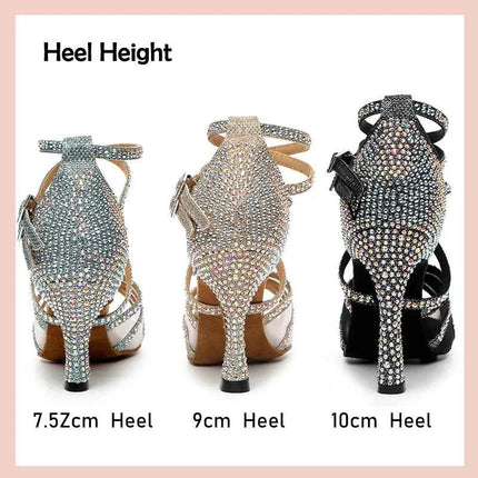 DKZSYIM Scarpe da ballo latino da donna con strass Scarpe da ballo per ragazza salsa latina Scarpe da ballo da sala da ballo nere lucide per ragazze e signore