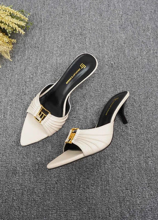 2024 Pantofole da donna nuove estive a punta con bocca di pesce Tacchi alti Pantofole da esterno antiscivolo sexy GJ Scarpe singole decorative in metallo