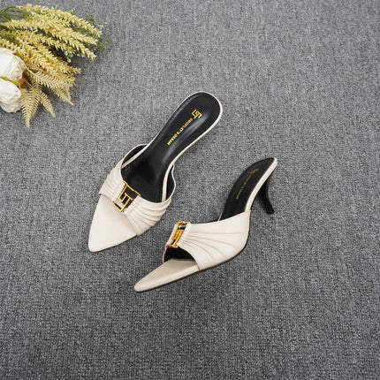 2024 Pantofole da donna nuove estive a punta con bocca di pesce Tacchi alti Pantofole da esterno antiscivolo sexy GJ Scarpe singole decorative in metallo