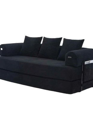 Folding Compression Sofa with Metal Frame, Side Pockets Plus 3 Pillows. Freely Configurable. Modern Metal-fabric Combination