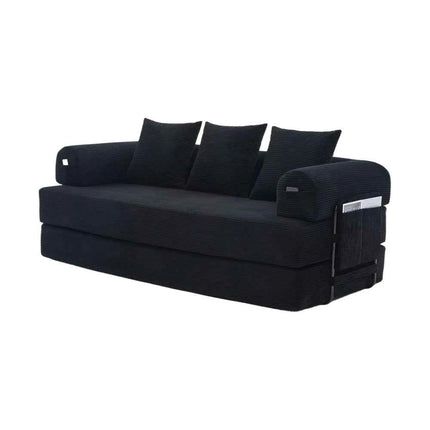 Folding Compression Sofa with Metal Frame, Side Pockets Plus 3 Pillows. Freely Configurable. Modern Metal-fabric Combination