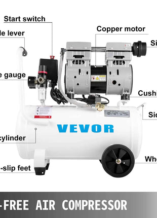 SucceBuy 25/60L Air Compressor 110V/240V Oil-Free Air Compressor 750W1 HP For Home Repair Tire Inflation Whisper Compressor