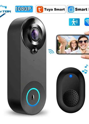Videocitofono senza fili 1080P Telecamera WiFi Campanello per porta intelligente Tuya Sicurezza domestica intelligente Rilevazione movimento Campanello citofono per visione notturna