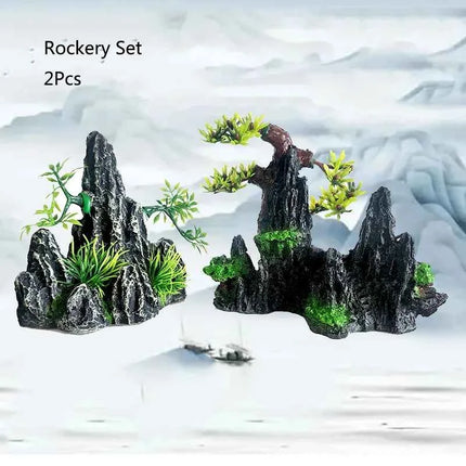 Resin Aquarium Rockery Mountain Decoration Artificial View Rock Cave Stone Tree Fish Tank Ornament Aquarium Decor Home New