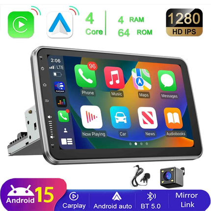 Universal Autoradio MOPECT Android 15 10.1" 360° Touchscreen 1 DIN Wireless CarPlay Android Auto GPS Navi RDS WiFi Mikrofon FM
